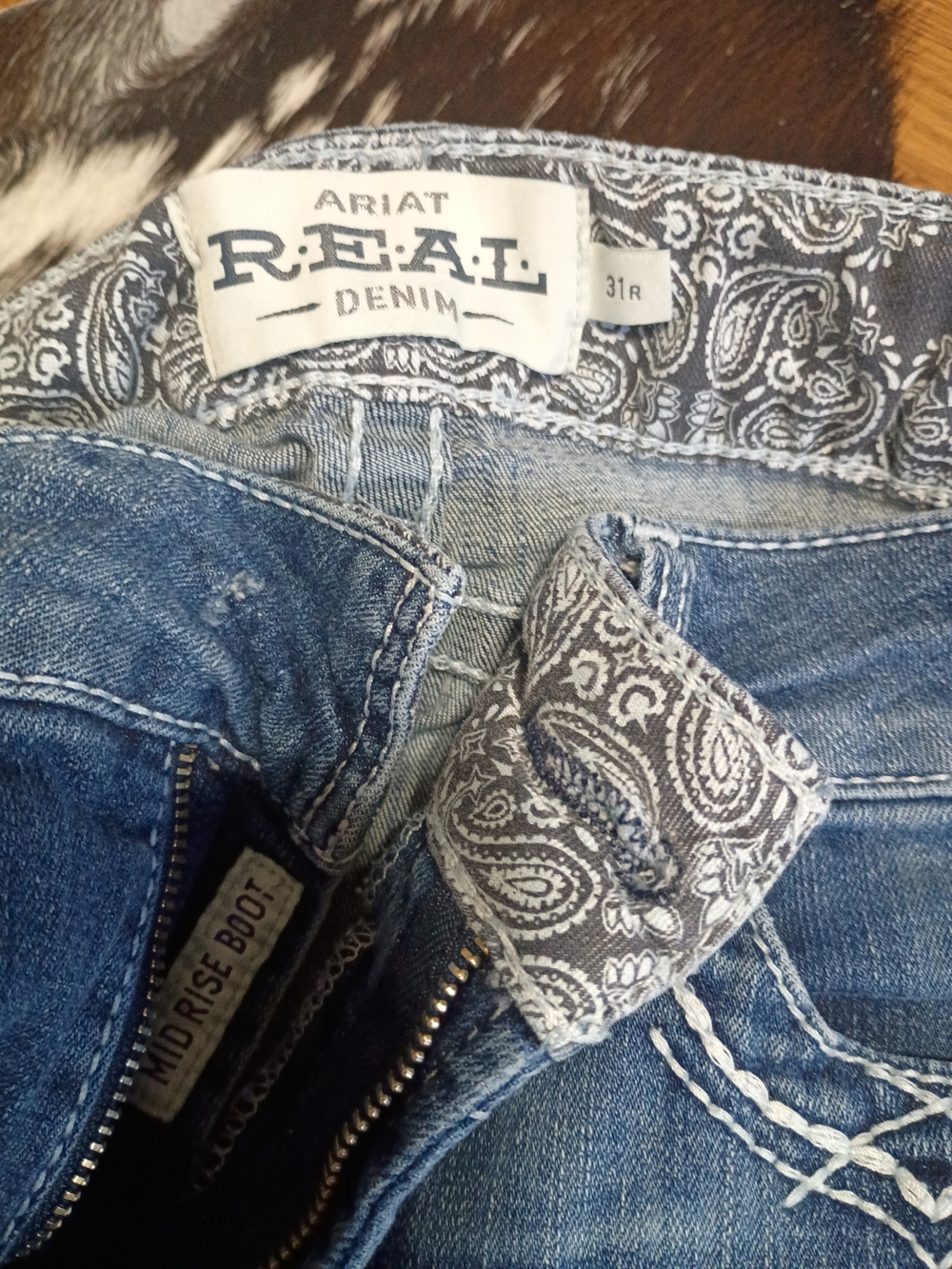 Ariat R.E.A.L. Denim Mid Rise Boot Jeans - Blue with Paisley Trim